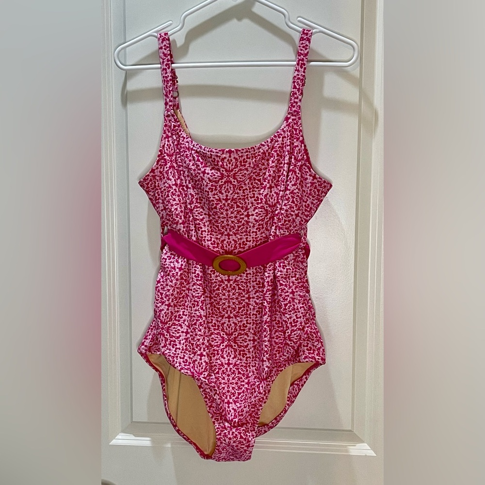 Cabana Life x Talbots Pink One-Piece Swimsuit with Belt XL NWT